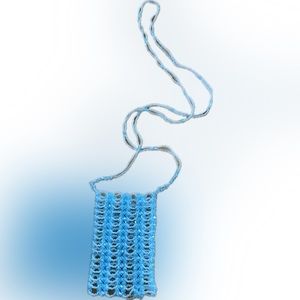 Handmade aqua blue crystal beaded crossbody mini bag